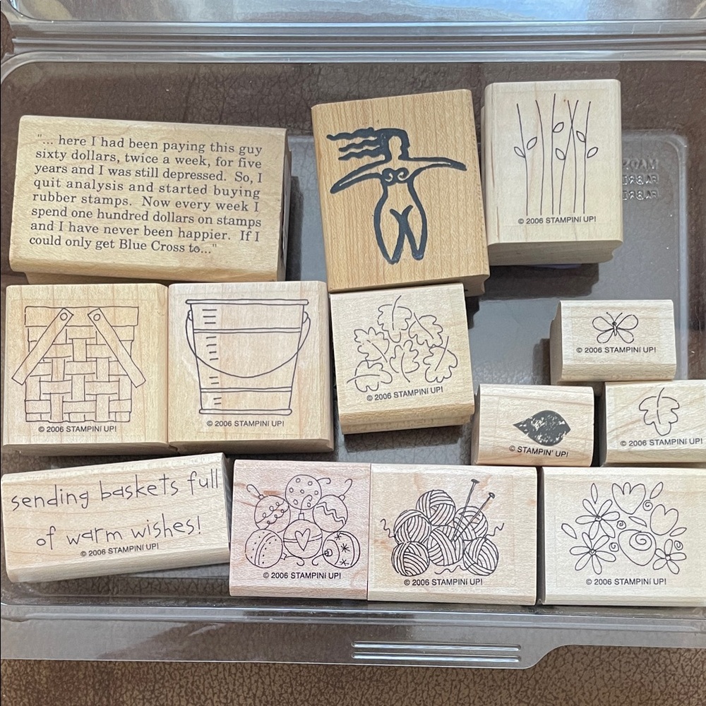 Stampin' Up! Assorted Wooden Rubber Stamps - Natural Wood and Black Designs